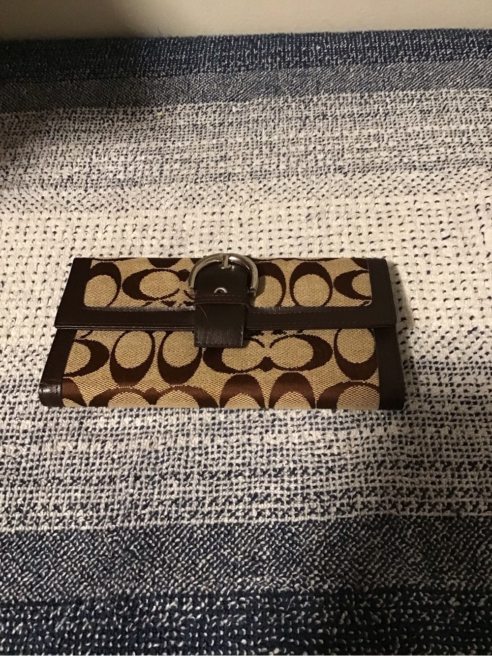 Coach Tan and Dark Brown Signature Buckle Wallet